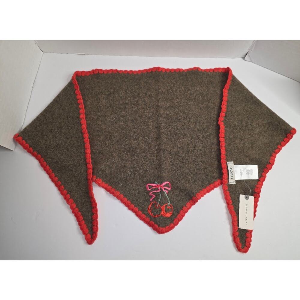 Anthropologie Maeve Triangle Scarf Embroidered Cherries NWT CottageCore Folk